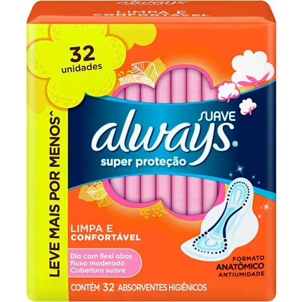 Abs Always Super Prot Suave C/Abas 32Un Atacadista Super Adega